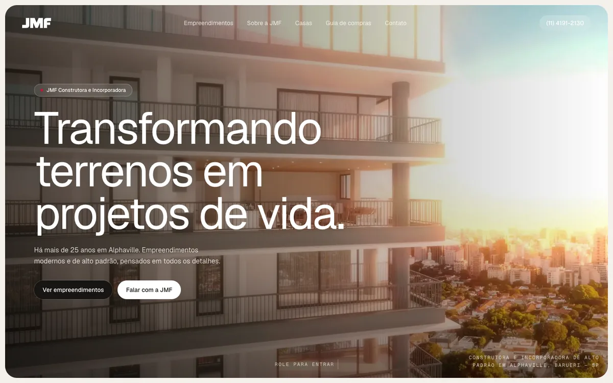 Página inicial do site da JMF Construtora e Incorporadora