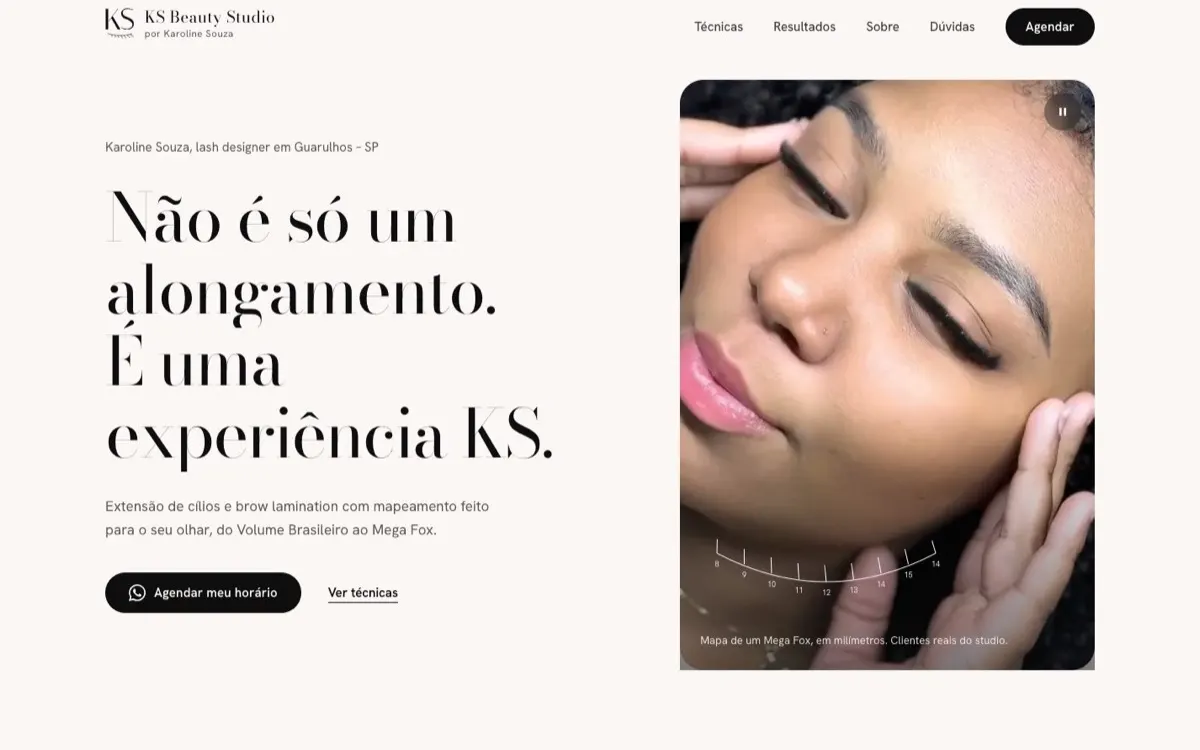 Site do KS Beauty Studio, feito pela Tech Code