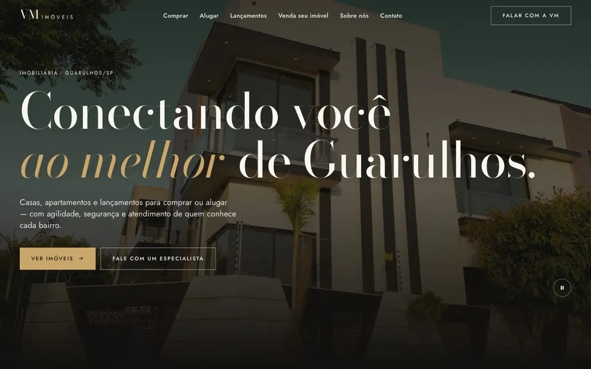 Site do VM Imóveis, feito pela Tech Code